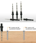Five Piece Countersink Drill Bit Set For Wood With Sizes 4 6 8 10 12 And A 2.5mm Allen Wrench Plus Free Storage Case shown