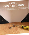 Built Tough 40 Pack Heavy Duty Corner Brackets Cold Rolled Steel Right Angle Triangle Shelf Supports For Furniture Reinforcement And Decorative Bed Frame Construction That Will Definitely Hold Up Like A Champ with screws and screwdriver.