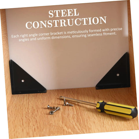 Built Tough 40 Pack Heavy Duty Corner Brackets Cold Rolled Steel Right Angle Triangle Shelf Supports For Furniture Reinforcement And Decorative Bed Frame Construction That Will Definitely Hold Up Like A Champ with screws and screwdriver.