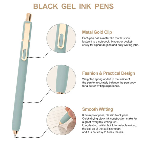 Black Gel Pens 0.5mm Fine Point Retractable With Smooth Quick Dry Ink and Metal Gold Clip 10 Pack A True Office Workhorse