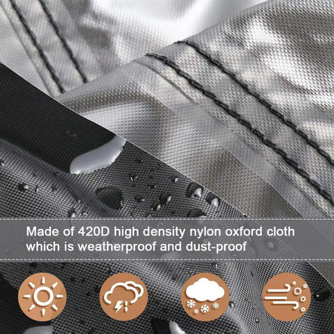 Close-up of waterproof outdoor picnic table cover for kids and toddlers, showing 420D oxford material with water droplets
