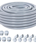 Heavy Duty 1/2 Inch 100 Ft Liquid Tight PVC Electrical Conduit Kit with smooth hose and fittings for wire management.