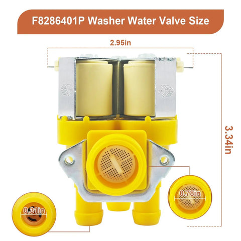 Washer Water Valve Replacement With 3 Solenoid Coils For Speed Queen Huebsch Unimac Models AP4526717 Compatible Rugged Fit And Easy Install F8286401P Part Replacement For Reliable Wash Cycles, yellow metal 2.95 x 3.34 in