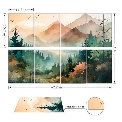 Peel And Stick Watercolor Mountain Forest Acoustic Panels 47.2 x 31.4 inches, 0.4 inch thick for soundproofing gaming rooms.