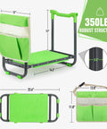 10.2 Inch Wider Soft Pad Garden Kneeler And Seat Heavy Duty Folding Stool for Gardening with measurements and features