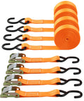 One Inch Ratchet Tie Down Straps Set Of Four For Cargo Kayaks On Roof Racks Or Truck Bed With Heavy Duty Coated S Hooks And Cam Buckles