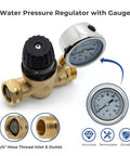 adjustable RV water pressure regulator with gauge and 3/4 inch NH thread