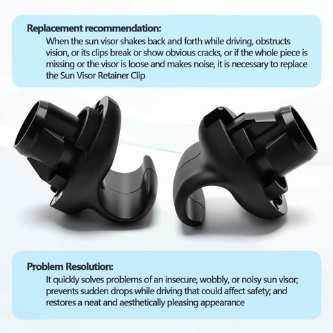 Nissan Sun Visor Retainer Clip 2 Pack Replacement For 350Z 2004 2009 JUKE 2011 2017 Infiniti FX35 FX45 2003 2008 Replaces 96409 CG000 Durable Roof Lining Fastener, showing two black clips.
