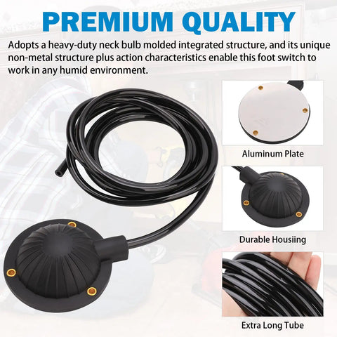 Heavy Duty Air Foot Pedal Switch With 8 Foot Hose For Air Activated Drain Cleaning Machines A Real Workhorse That Fits Ridgid K 400 K 380 K 3800 K 750 K 7500 General Spartan Electric Eel Trojan, shown with aluminum plate and durable housing.