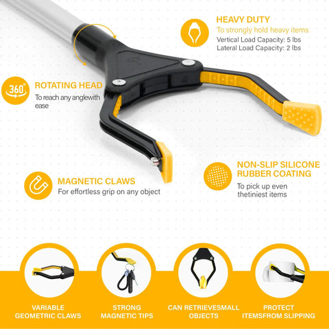 32 Inch Foldable Reacher Grabber With Strong Magnetic Tip Yellow For Seniors Disabled And Post Surgery Recovery A Handy Long Reach Tool For Easy Cleanups Trash Pickup And Hard To Reach Tasks No More Dirty Hands Cleanups