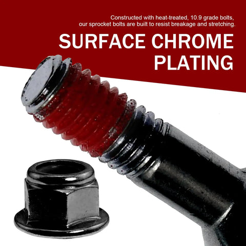 Close-up of sprocket bolt and nut, showcasing surface chrome plating, part of Six Piece Sprocket Bolt And Nut Kit For Motorcycle Chain Drive