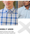 Two men in dress shirts demonstrating Heavy Duty Plastic Collar Stays To Lock Your Shirt Clean And Keep It Crisp All Day 10 Pack Unisex Suit Accessories.