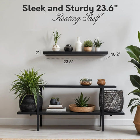Sturdy Floating Wall Shelf With Hidden Brackets Deep Espresso MDF Wood For Living Room And Bedroom Easy Install And Remove Heavy Duty Wall Shelf 10.2 Inch Deep By 23.6 Inch Wide By 2 Inch High with decorative items