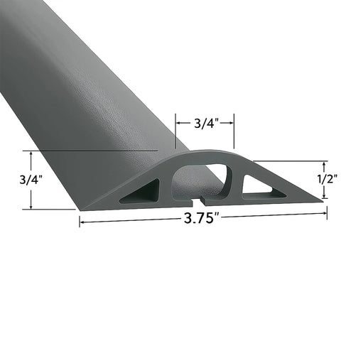 D-2 Rubber Duct Cord Cover 36 Inch Gray Floor Cable Protector with dimensions for power cables, ethernet, coax, phone lines, USA made