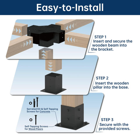 Heavy Duty Pergola Bracket Kit 4x4 With 5 Way Corner Bracket And Base Middle Support For Large Awnings Connects Extended Pavilion Wood Beams For Gazebos And Wood Sheds Rust Resistant Coated Steel