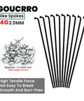 14G Bike Spokes 2mm Universal Steel Spokes With Nipples, 38 Piece Set, Black, 76mm To 305mm Lengths displayed with nuts