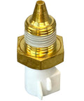 MecXora engine coolant temperature sensor with brass threaded body and white plastic connector, front view
