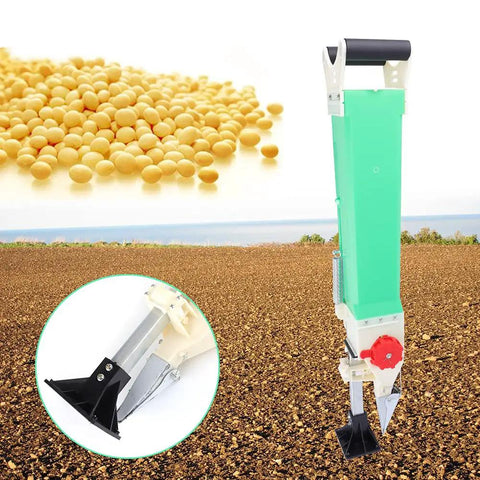 Stand Up Handheld Planter Tool For Quick Precise Seeding With Adjustable Depth And Height And 1 To 3 Seed Slots on soil