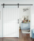 White Primed MDF Sliding Barn Door 40 Inch By 84 Inch With Waterproof PVC Coating Non Bending Construction ready to assemble