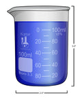 100ml beaker from Griffin Low Form Beaker Set In 3.3 Borosilicate Glass Type I Class A with double metric scale, side view.