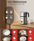 4 In 1 Milk Frother And Steamer With Detachable Milk System, 500ml Capacity, Hot Chocolate Maker On Wooden Cabinet
