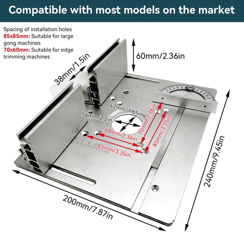 2 in 1 Router Table Insert Plate for Woodworking Bench Top, Flip Board Design, 240 x 200 mm with measurement guide