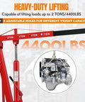 Heavy Duty Hydraulic Engine Hoist Cherry Picker 4400 Lbs Capacity with 4 adjustable holes and engine part in view.