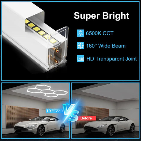 Hexagon Garage Lights Five Panel LED Ceiling Light 6500K Hella Bright 168W 20160LM installed in a garage
