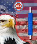 Heavy Duty Dark Blue Stretch Wrap With Built In Core Handles 20 By 1000 Feet Eighty Gauge Super Cling Plastic Film Roll Pack Of Four on American flag background.