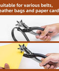Heavy Duty 9 Inch Leather Hole Punch Tool Rotary Belt Hole Puncher With Ergonomic Non Slip Handle And Six Punch Sizes in use