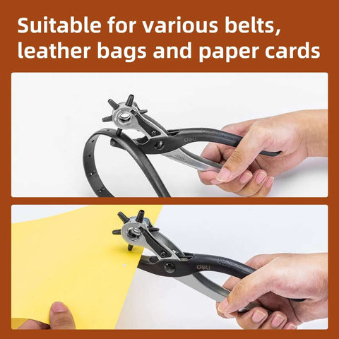 Heavy Duty 9 Inch Leather Hole Punch Tool Rotary Belt Hole Puncher With Ergonomic Non Slip Handle And Six Punch Sizes in use