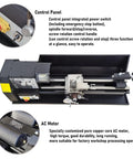 Top Tier 750W Heavy Duty Bench Metal Lathe Featuring MT4 Spindle Taper And Dual Speed Settings From 115 To 1620 Rpm control panel with emergency stop and screw rotation controls.