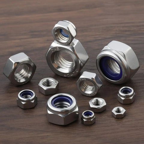 206 Piece Metric Lock Nuts And Hex Nuts Assortment Kit Nylon Insert Nylock 304 Stainless Steel M3 To M10 displayed on wood surface
