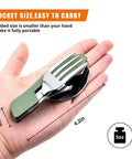 4 In 1 Camping Utensil Set With Detachable Fork Spoon Knife And Bottle Opener for hiking, compact in a hand, Army Green