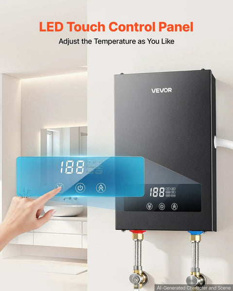 LED touch control panel of 8KW Tankless Electric Water Heater 240V Instant Hot Water System for temperature adjustment.