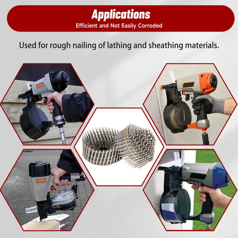 Collated wire coil of Stainless Steel Ring Shank Siding Nails 1-3/4-Inch X.090-Inch with nail guns for outdoor projects.