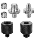 6 Piece Hella Solid Aluminum Threaded Converter Kit Quick Swap 1/4 Male To 3/8 Female And 3/8 Male To 1/4 Female Adapter set displayed with metallic and black adapters.