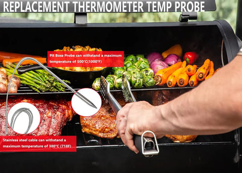 Two Pack Temp Meat Probe Replacements For Pellet Grills And Smokers For Your Grill Squad 3.5 mm plug thermometer probes in use
