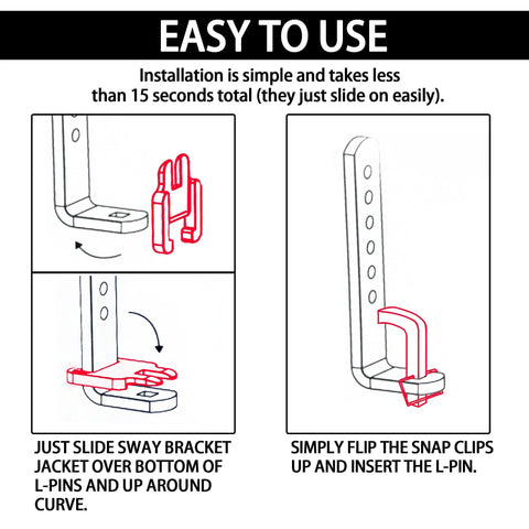 Steps for installing Beefy Dual Pack Snap L Pins For Weight Distribution Hitches, showing sway bracket with E2 sway control brackets.