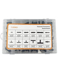 Front view of a clear plastic case with CAESKES label containing black nylon automotive vacuum connectors (12 sizes)