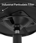 Heavy Duty Adjustable Stool With Self Braking Casters That Lock Tight When Leaning Plus Ultra Comfy High Density Foam underside view with industrial particulate filter.