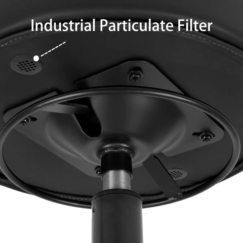 Heavy Duty Adjustable Stool With Self Braking Casters That Lock Tight When Leaning Plus Ultra Comfy High Density Foam underside view with industrial particulate filter.