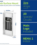 20 Space 20 Circuit Indoor Load Center With Main Lugs LP222 LPD for Easy Rough In Wiring, dimensions and specs display