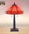 Vintage Tiffany Stained Glass Bedside Table Lamp 23 Inch Tall With 2 LED Bulbs 2700K E26 Cozy Glow For Bedroom Or Living Room