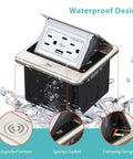Pop Up Floor Outlet Box With 15 Amp Tamper Resistant Receptacle And Type A USB 5V 5.0A And Type C USB in water-resistant design