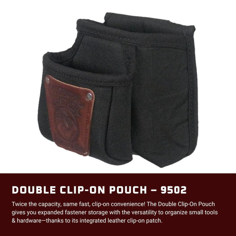 Double Clip-On Pouch For 2-Inch Work Belts, Extra Bag With Leather Patch For Phone And Tools, Built Tough USA Made Utility Holder