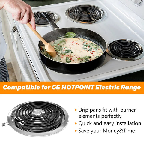 Chrome Range Drip Pans For Electric Stoves Fits GE Hotpoint Kenmore Electric Ranges With Locking Slot 4 Pack on stovetop