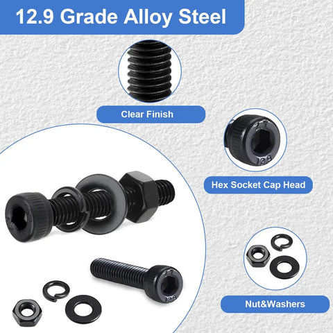 980 Piece M5 Hex Socket Head Cap Screws Set With Nuts And Washers Including M5x8mm Through M5x35mm Fasteners And 245 Nuts 245 Washers For Heavy Duty 3D Printer CNC Frames DIY Projects, 12.9 grade alloy steel