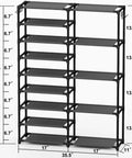 Tall Garage Shoe Rack Holds 28 To 32 Pairs Shoes And Boots With Two Rows And Versatile Hooks In Black For Entryway Closet Or Garage Extra Large Capacity Organizer, 9-tier design.