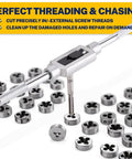 80 Pc SAE And Metric Tap And Die Kit Master Threading Tool Set For External And Internal Threads Includes 34 Common SAE And Metric Sizes